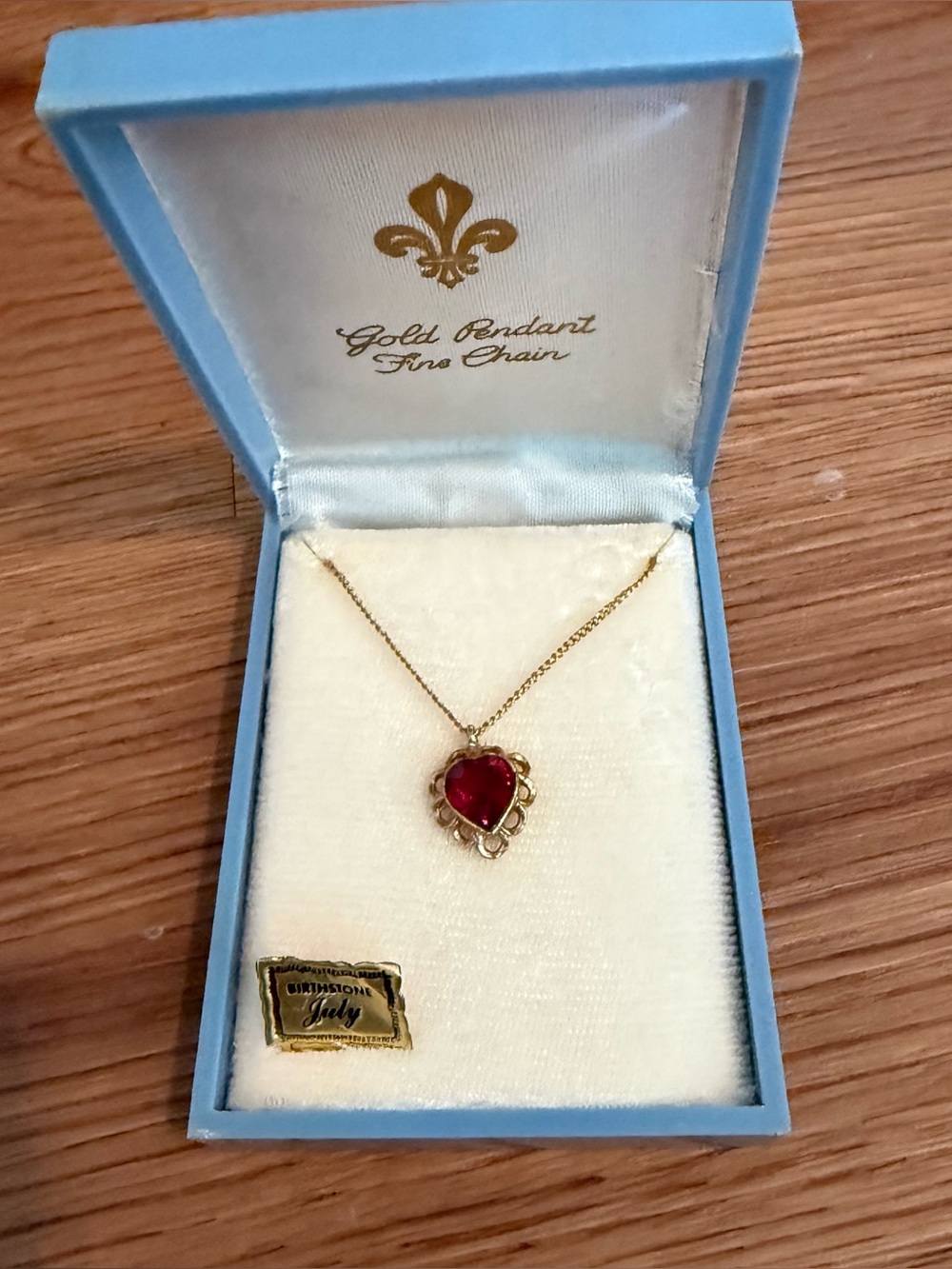 Vintage July Ruby Heart Birthstone Pendant Necklace new in box